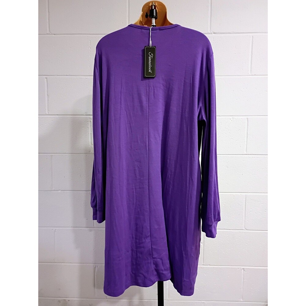 Fantaslook Women's 2XL Purple Long Sleeve Tunic Top Relaxed Fit Crew Neck Casual